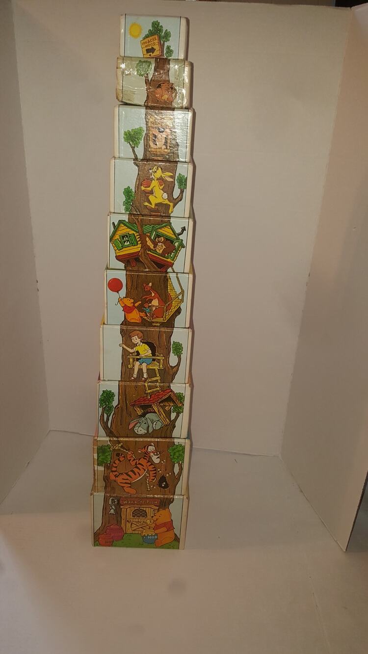 Vintage Disney Winnie the Pooh Stacking Nesting ABC 123 Cardboard Blocks tigger